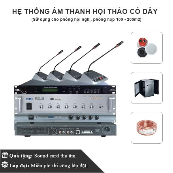 hệ thống âm thanh hội thảo có dây OBT cho phòng họp 100-200m2